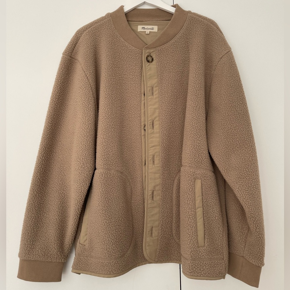 Madewell (Re)sourced Sherpa Shirt Jacket, Drill Khaki, Men’s Size Large